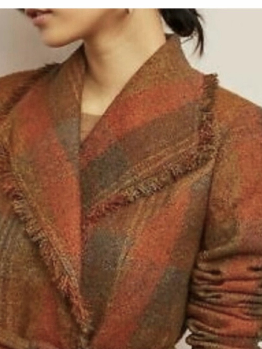 NEW Anthropologie Cartonnier Sophie Plaid Fringe Belted Blazer Pockets Sz 14 NWT - Picture 3 of 15